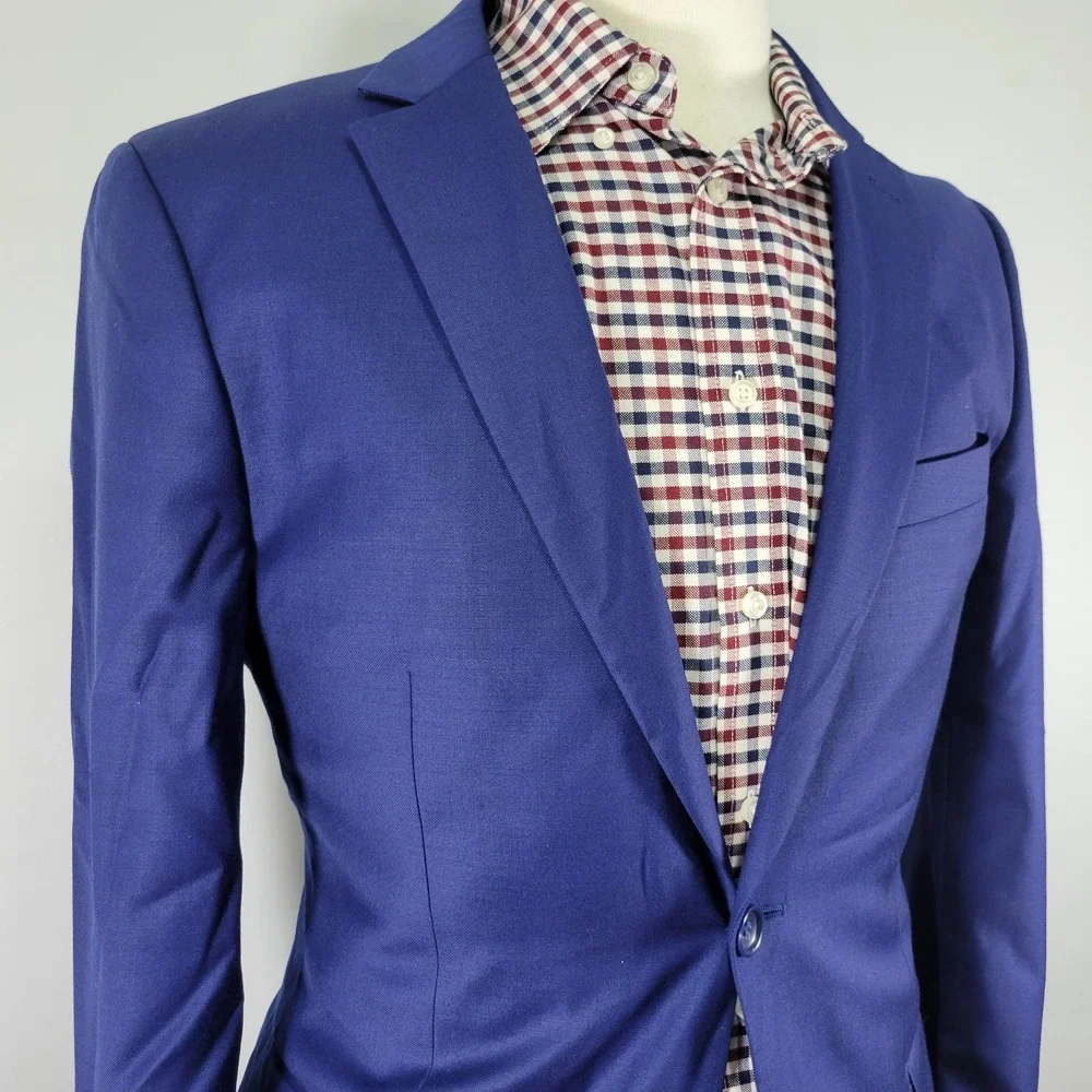Mantoni Mens Sport Coat Blazer Two Button Nopleat Blue Twill Super Fine Wool 40R
